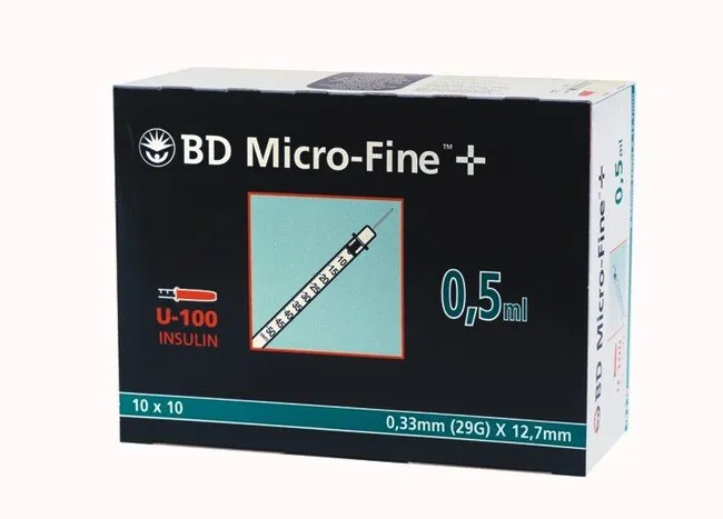 BD Micro-Fine + Insulinspritze U100 0,5ml 12,7mm 29G / 100 Spritzen