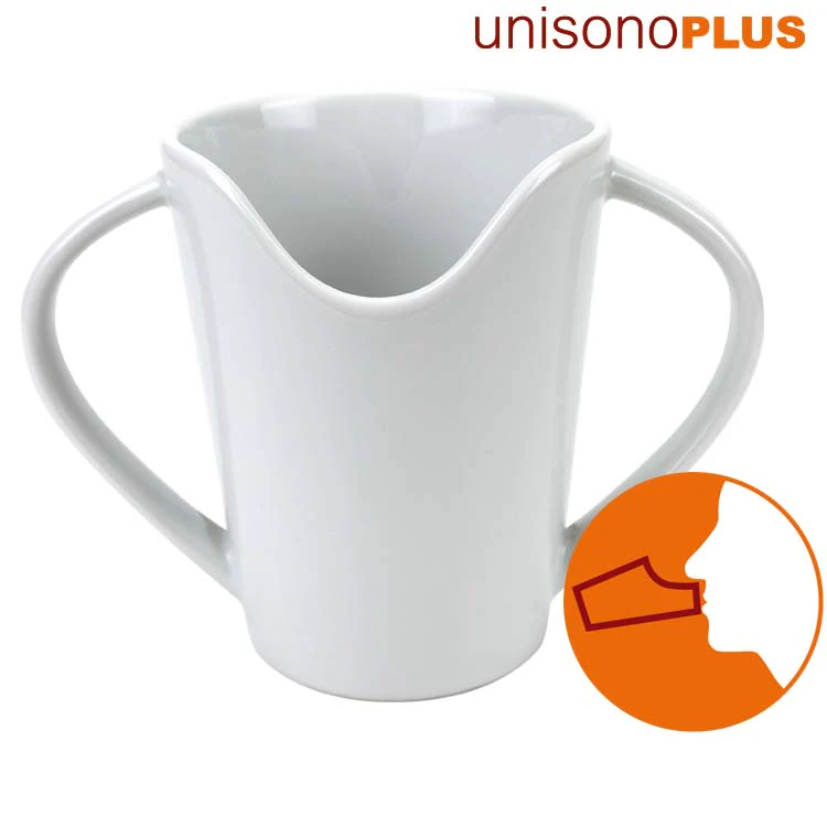 unisonoPLUS Nasenbecher Porzellan, Trinkhilfe 2 Henkel, weiß