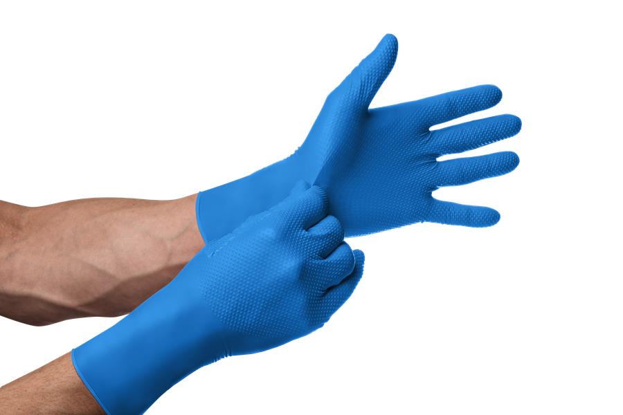 MERCATOR gogrip Long Nitril-Handschuhe mit Diamanttextur Blau in Größe L