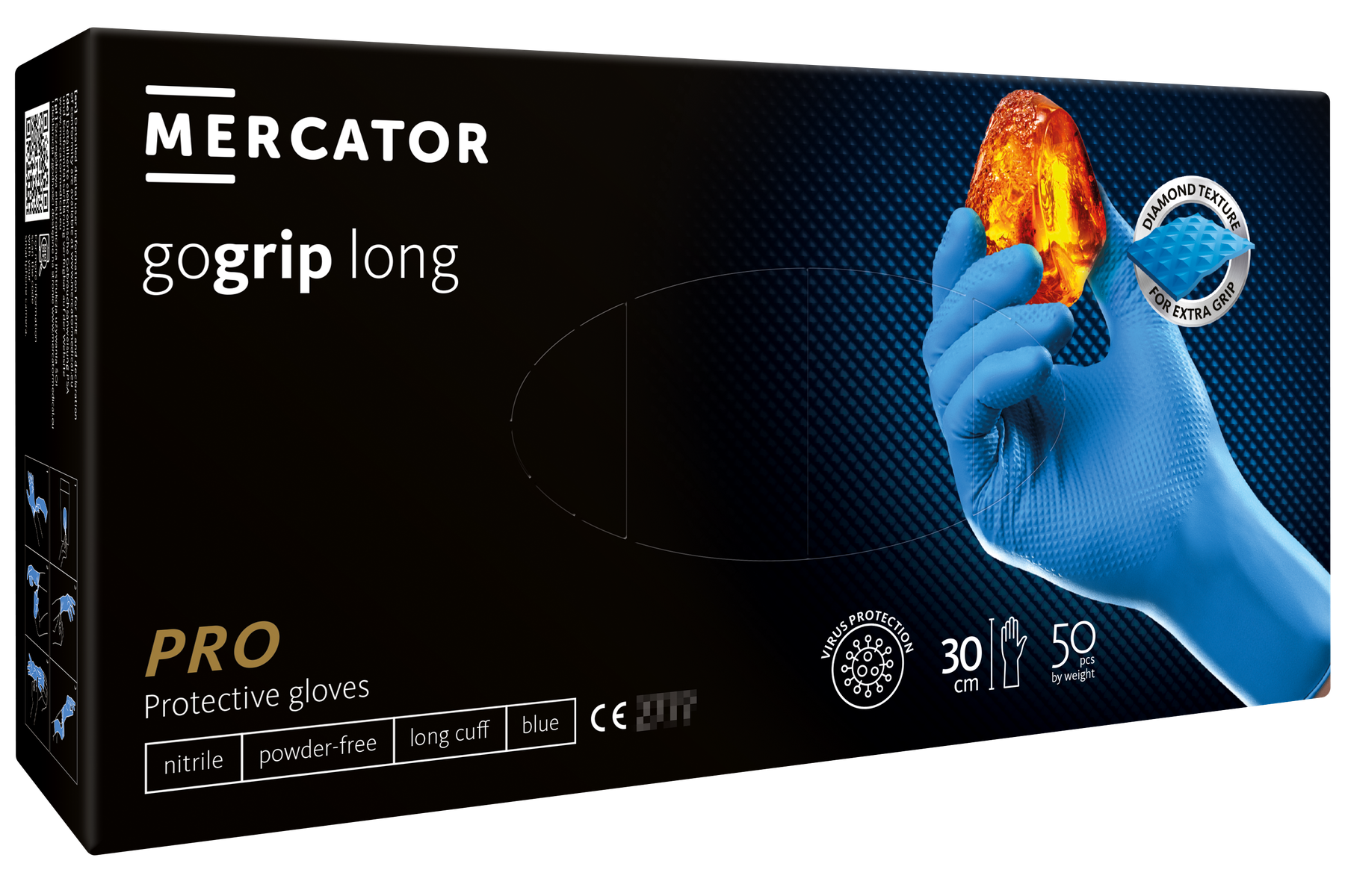 MERCATOR gogrip Long Nitril-Handschuhe mit Diamanttextur Blau in Größe S