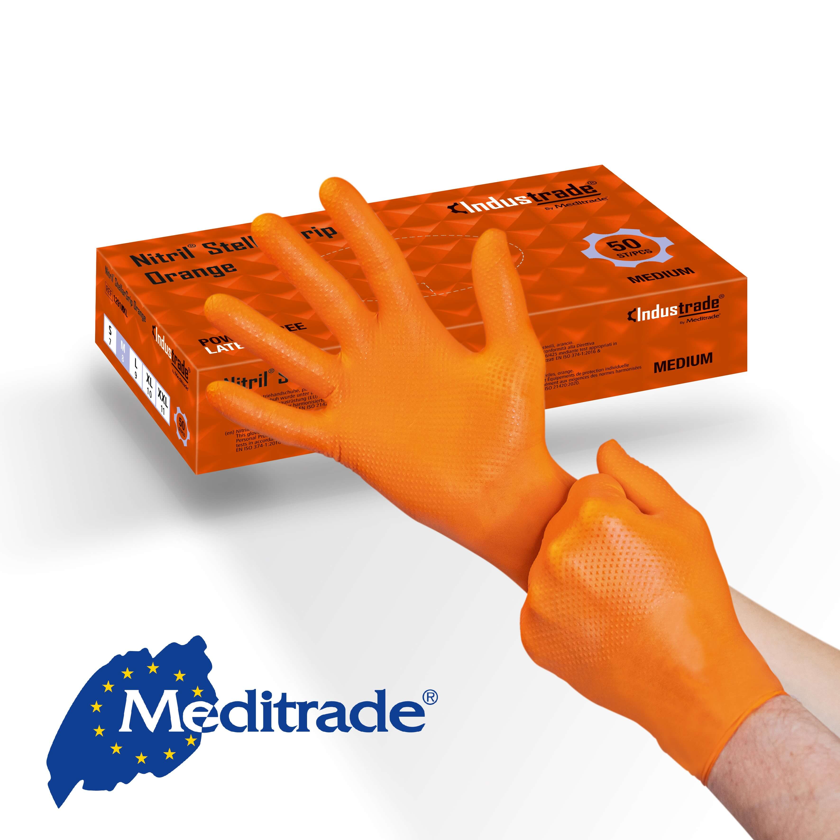 Meditrade Nitril® StellarGrip Orange Schutzhandschuh Gr. L