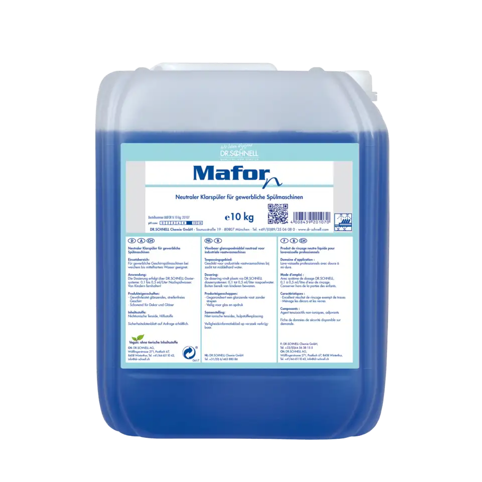 MAFOR N Neutraler Klarspüler für gewerbliche Geschirrspülmaschinen niedrige Wasserhärten