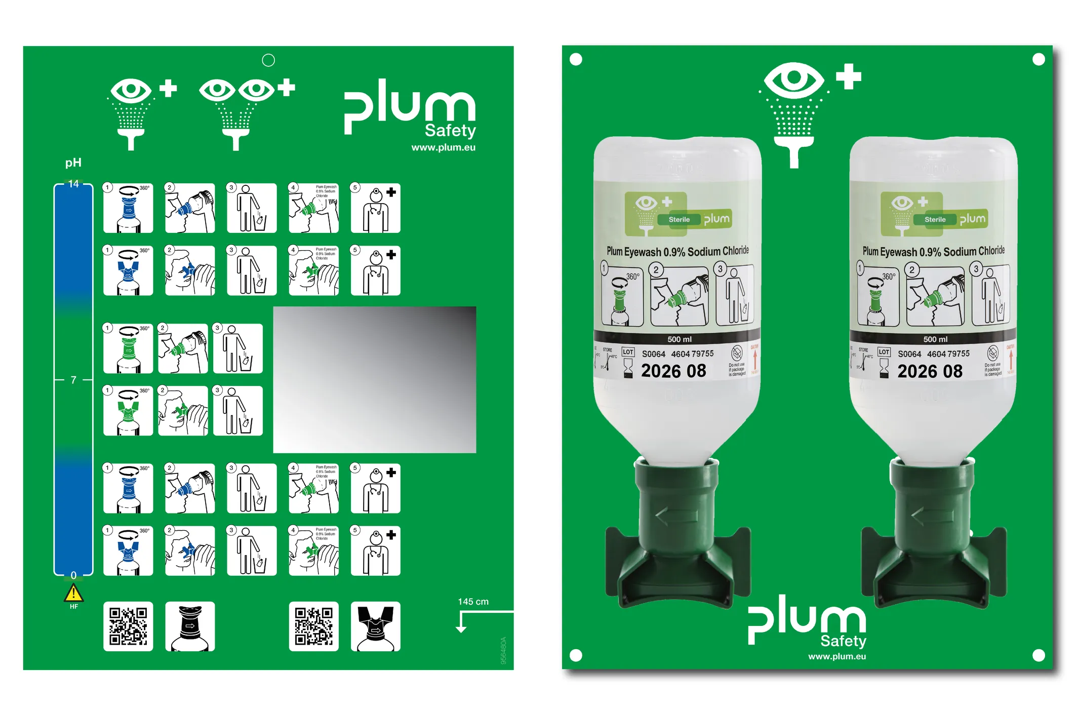 Plum Eyewash Station + 2x Eyewash 0.9% Sodium Chloride 500 m