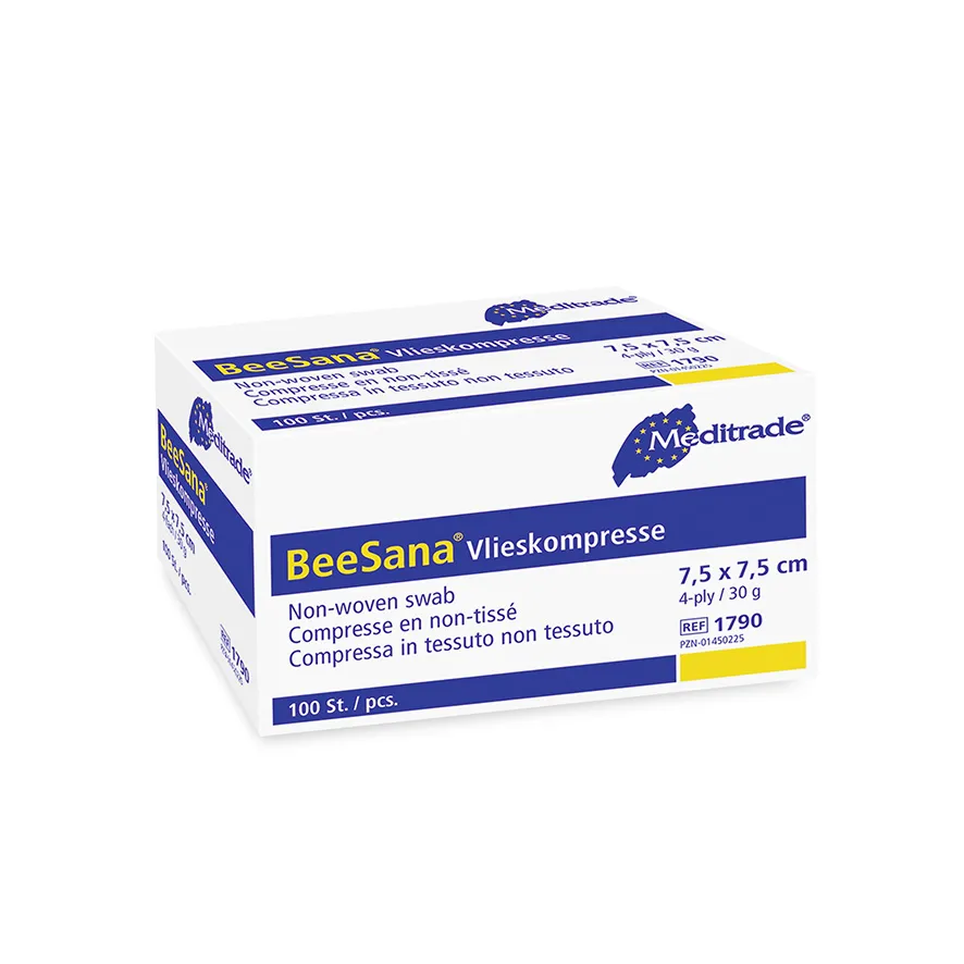 BeeSana® Vlieskompresse, unsteril, 4-fach, 30 g, 5 x 5 cm