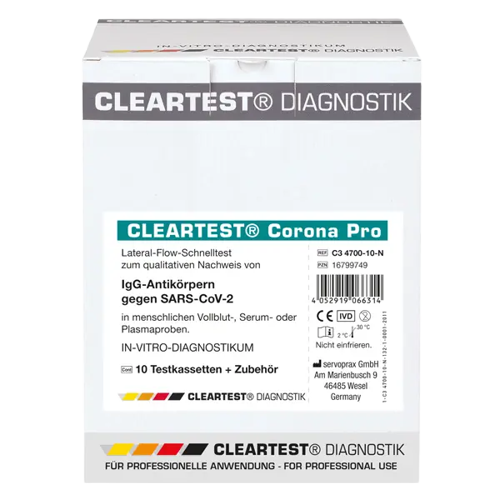 Cleartest Corona Pro Kassettentest PK 10z. Nachweis v.Covid-19 (IgG Antik)
