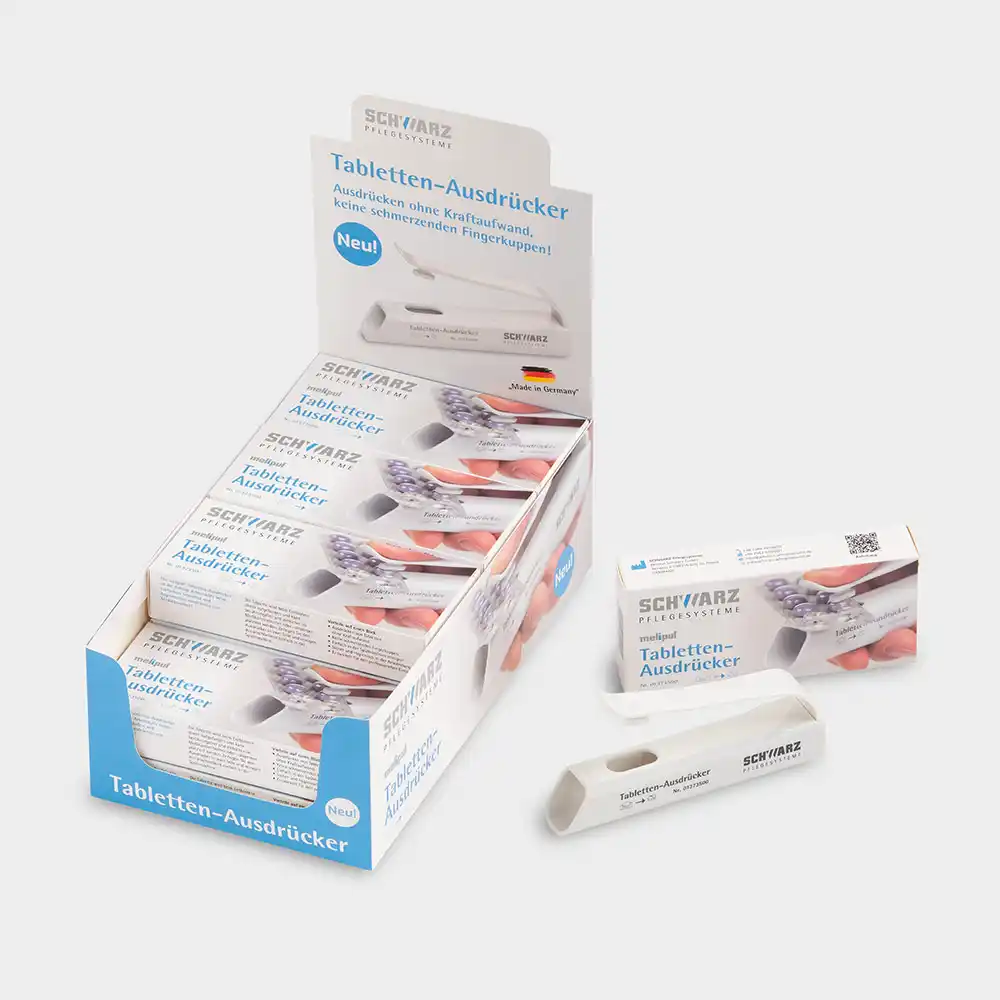 POS Display mit 12 x melipul Tabletten-Ausdrücker weiß POS Display mit 12 x melipul Tabletten-Ausdrücker weiß