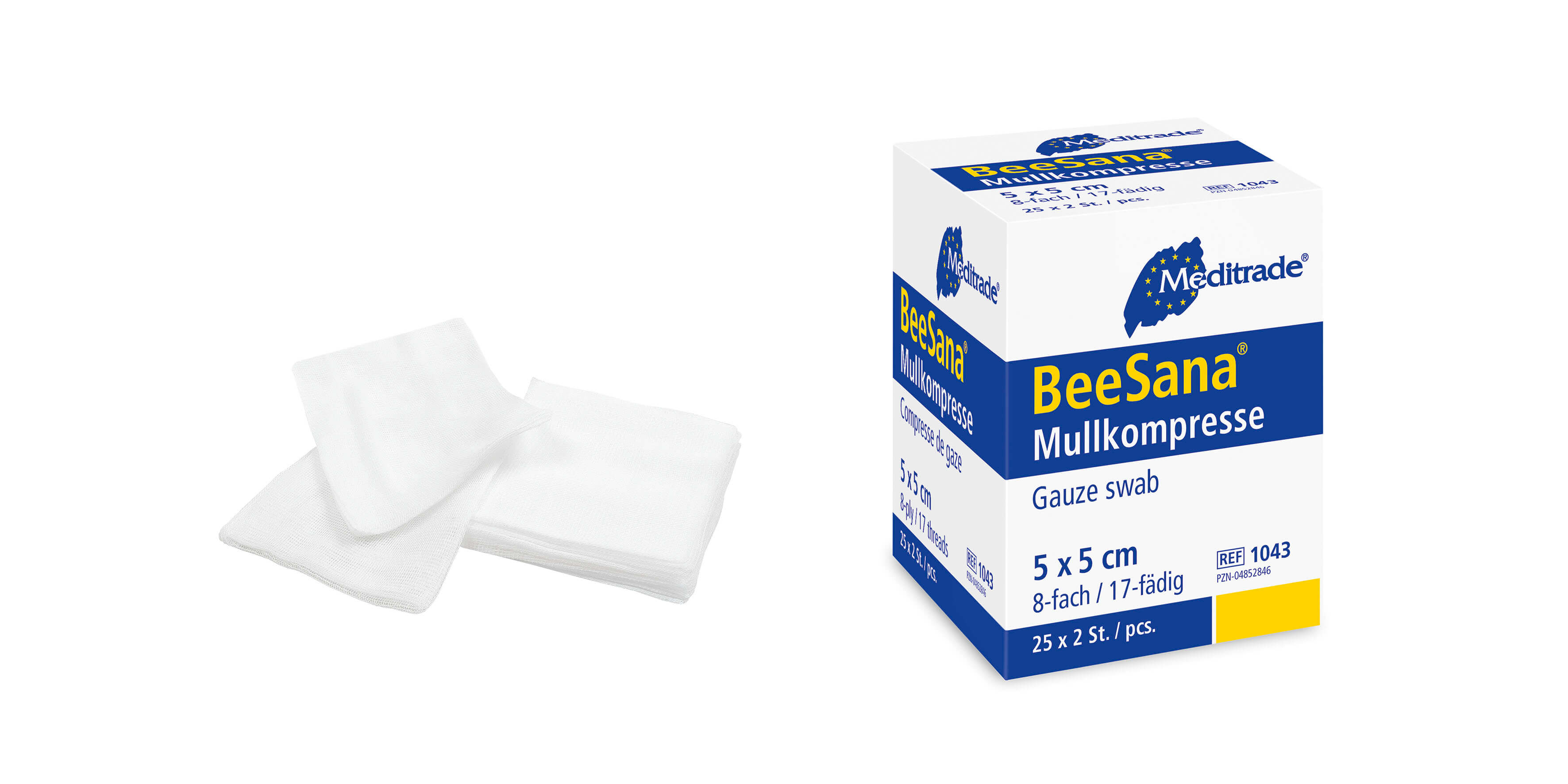 BeeSana® Mullkompresse, ohne RöKo, steril, 8-fach, 5 x 5 cm, 25 x 2 Stk