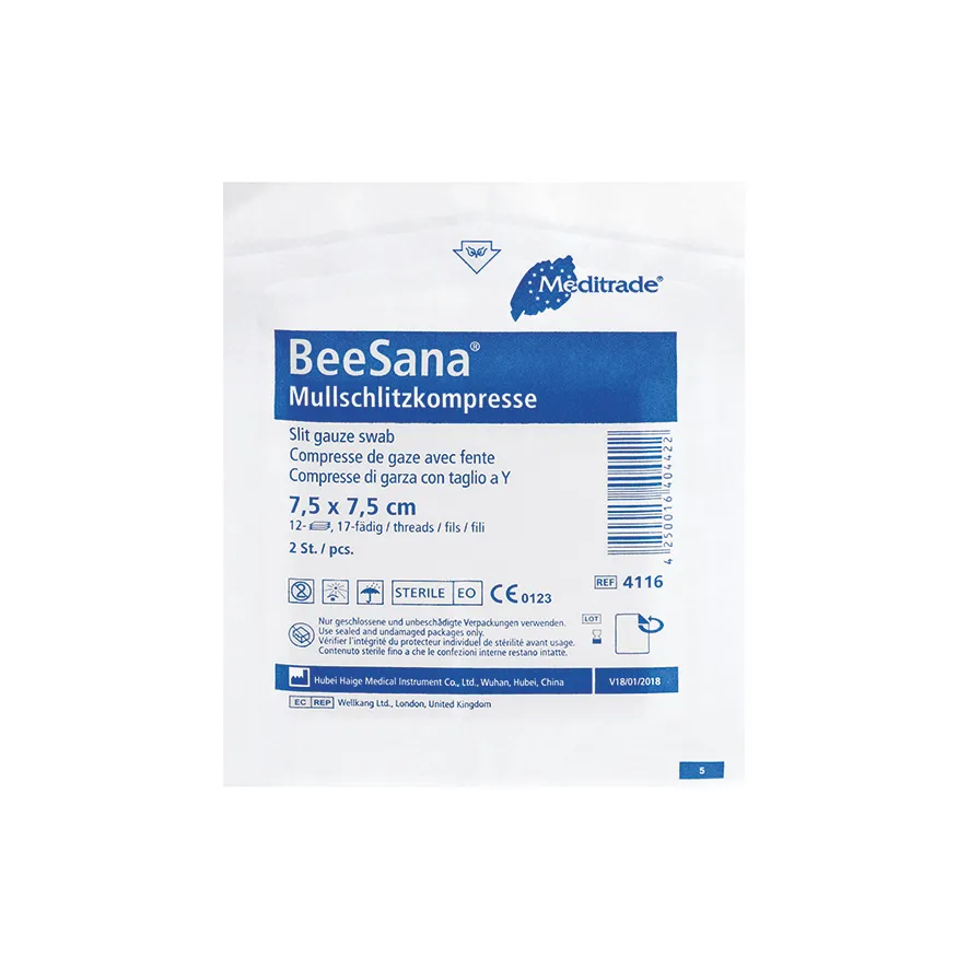 BeeSana® Mullschlitzkompresse, unsteril, 12-fach, 10 x 10 cm