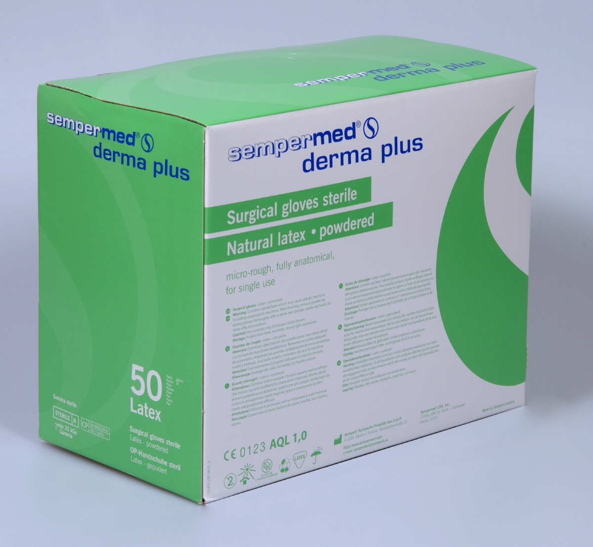 Sempermed Derma Plus OP-Handschuh Natur- latex gep, weiß, Gr.7, steril, 50 Paar