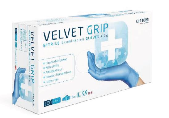Curaden Velvet Grip Nitril Handschuh puderfrei, 100er Box - sehr dehnbar und reißfest