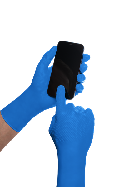 MERCATOR gogrip Long Nitril-Handschuhe mit Diamanttextur Blau in Größe L