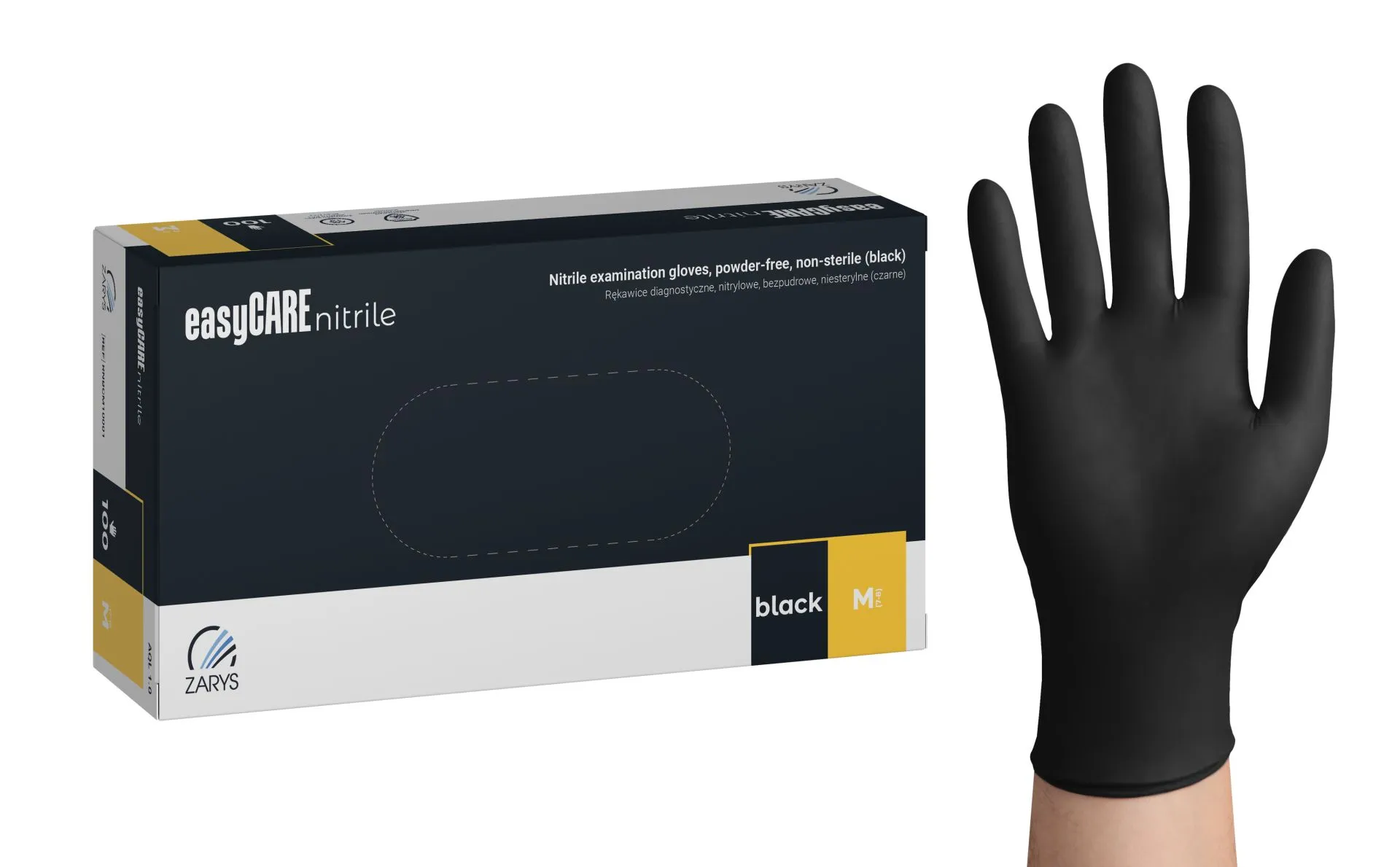 easyCARE nitrile flex exam gloves, powder-free, black, L