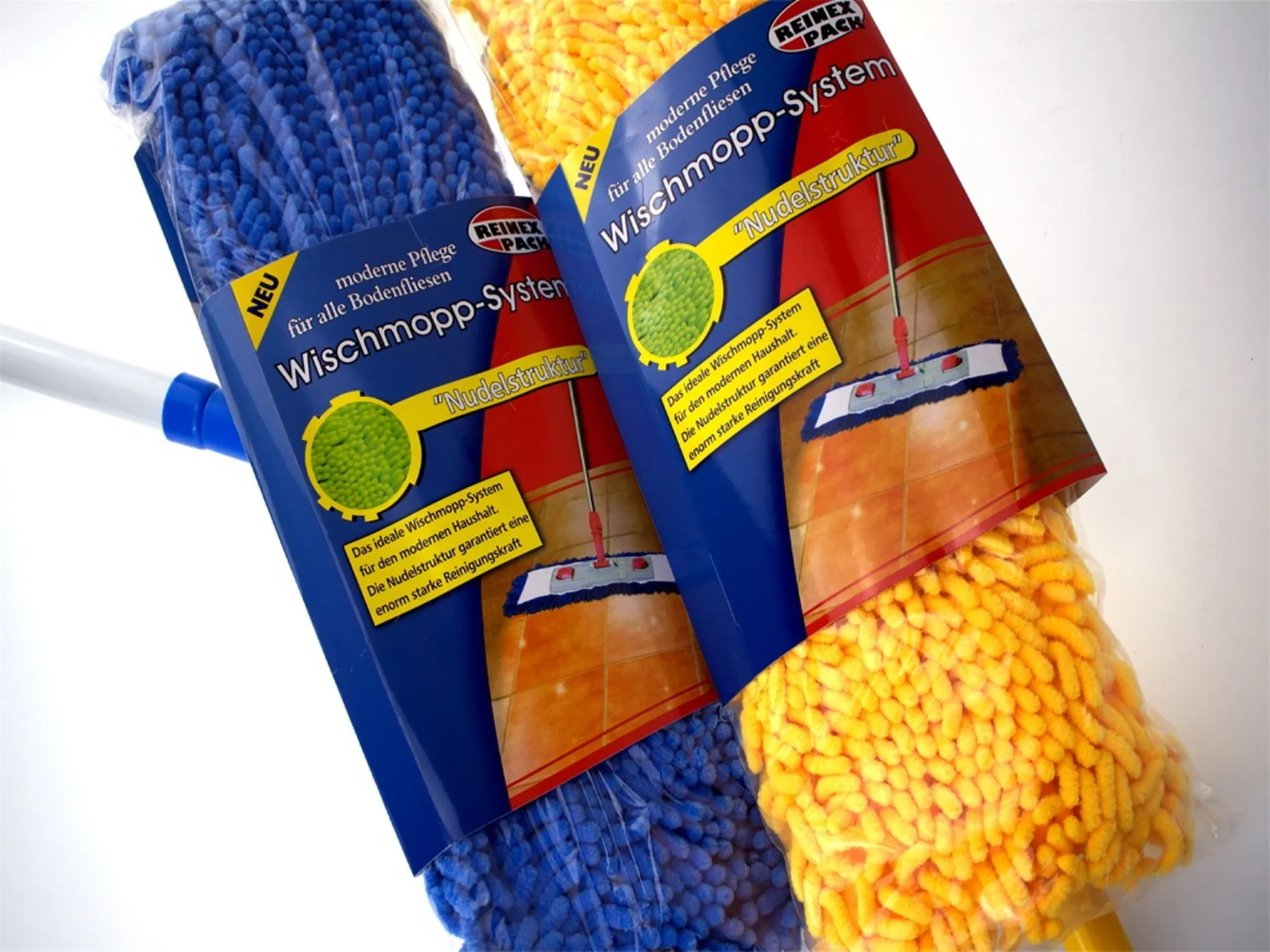 Wischmoppsystem mit Microfaser-Nudelstruktur Wischmoppsystem mit Microfaser-Nudelstruktur