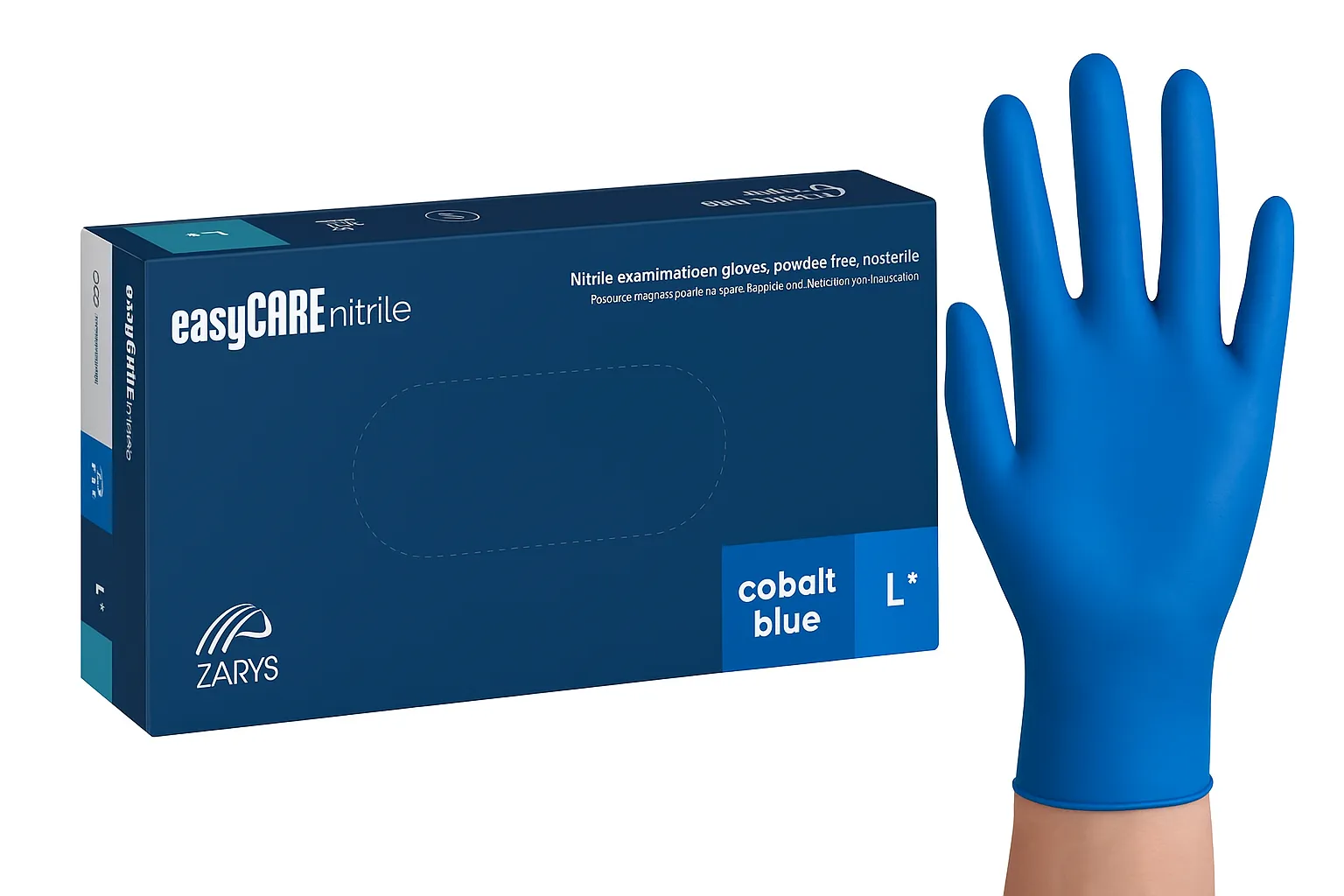 easyCARE nitrile flex exam gloves, pf, cobalt blue, L