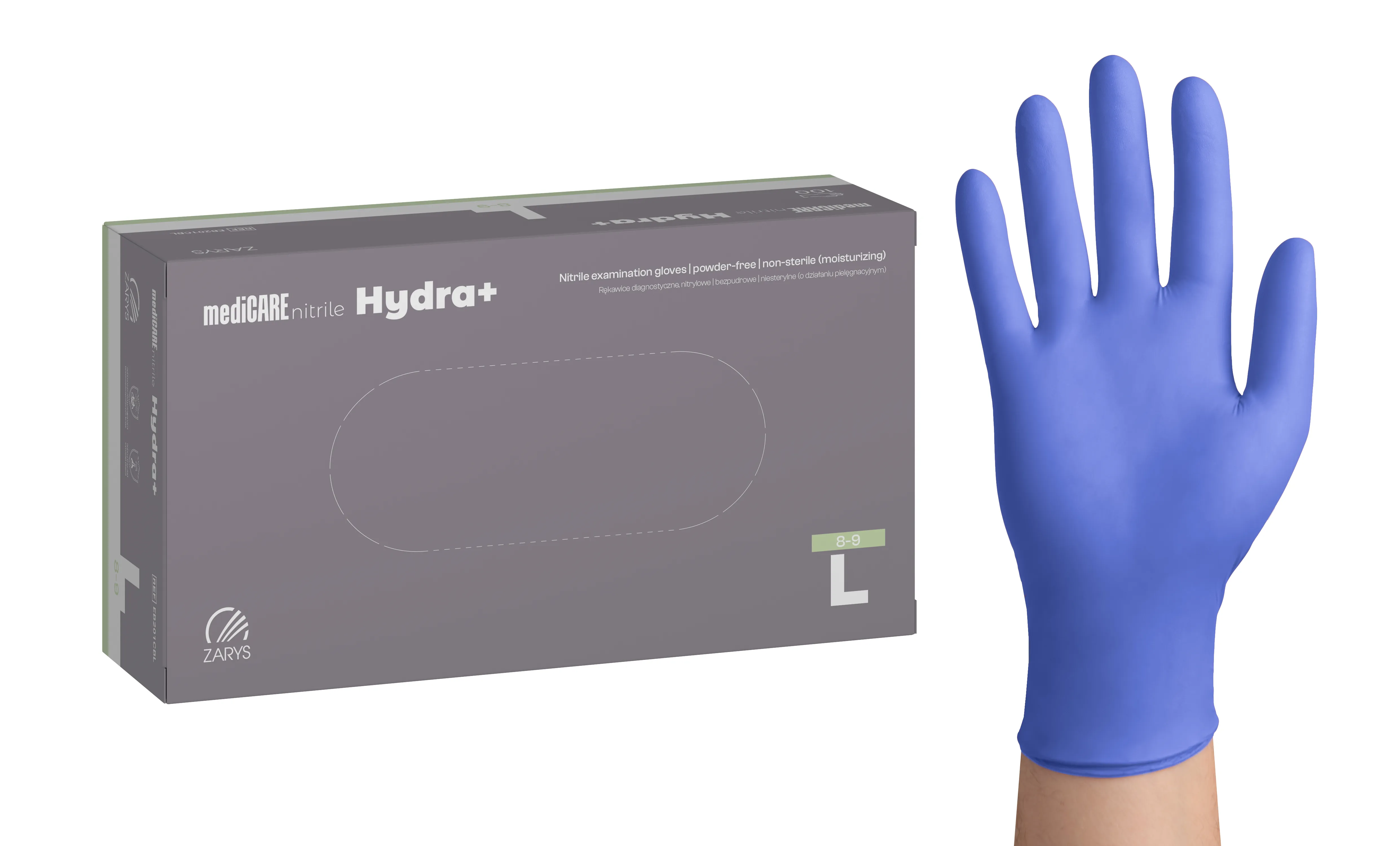 mediCARE nitrile Hydra+ moisturizing gloves, violet blue, L mediCARE nitrile Hydra+ moisturizing gloves, violet blue, L