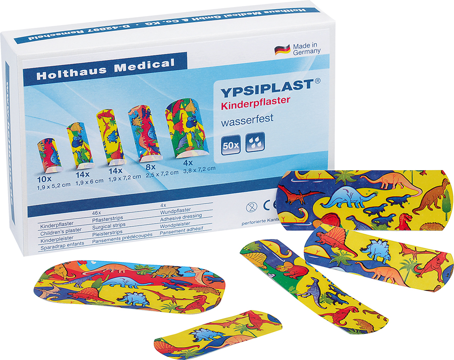 YPSIPLAST® Kinderpflaster mit Dino-Motiven, wasserfest - Made in Germany