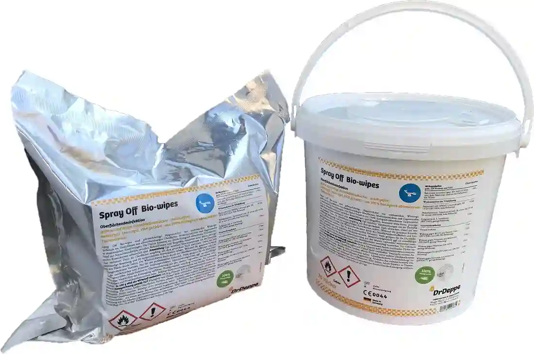 DrDeppe SprayOff wipes im Eimer