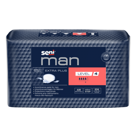 Seni Man anatomische Inkontinenzeinlage Extra Plus Level 4 für Männer 15 Stück Seni Man anatomische Inkontinenzeinlage Extra Plus Level 4 für Männer 15 Stück