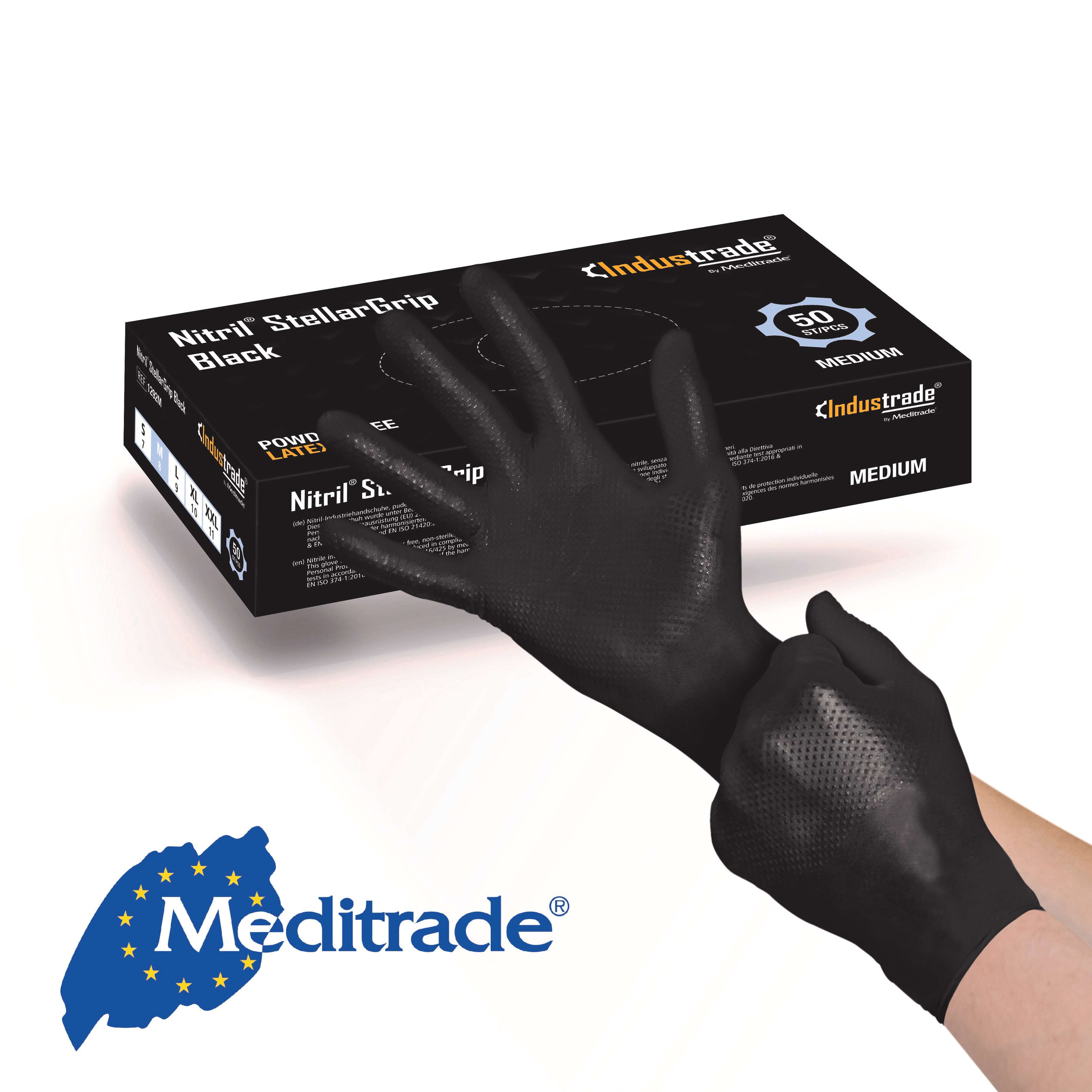 Meditrade StellarGrip Black Nitril Schutzhandschuh mit Diamantstruktur