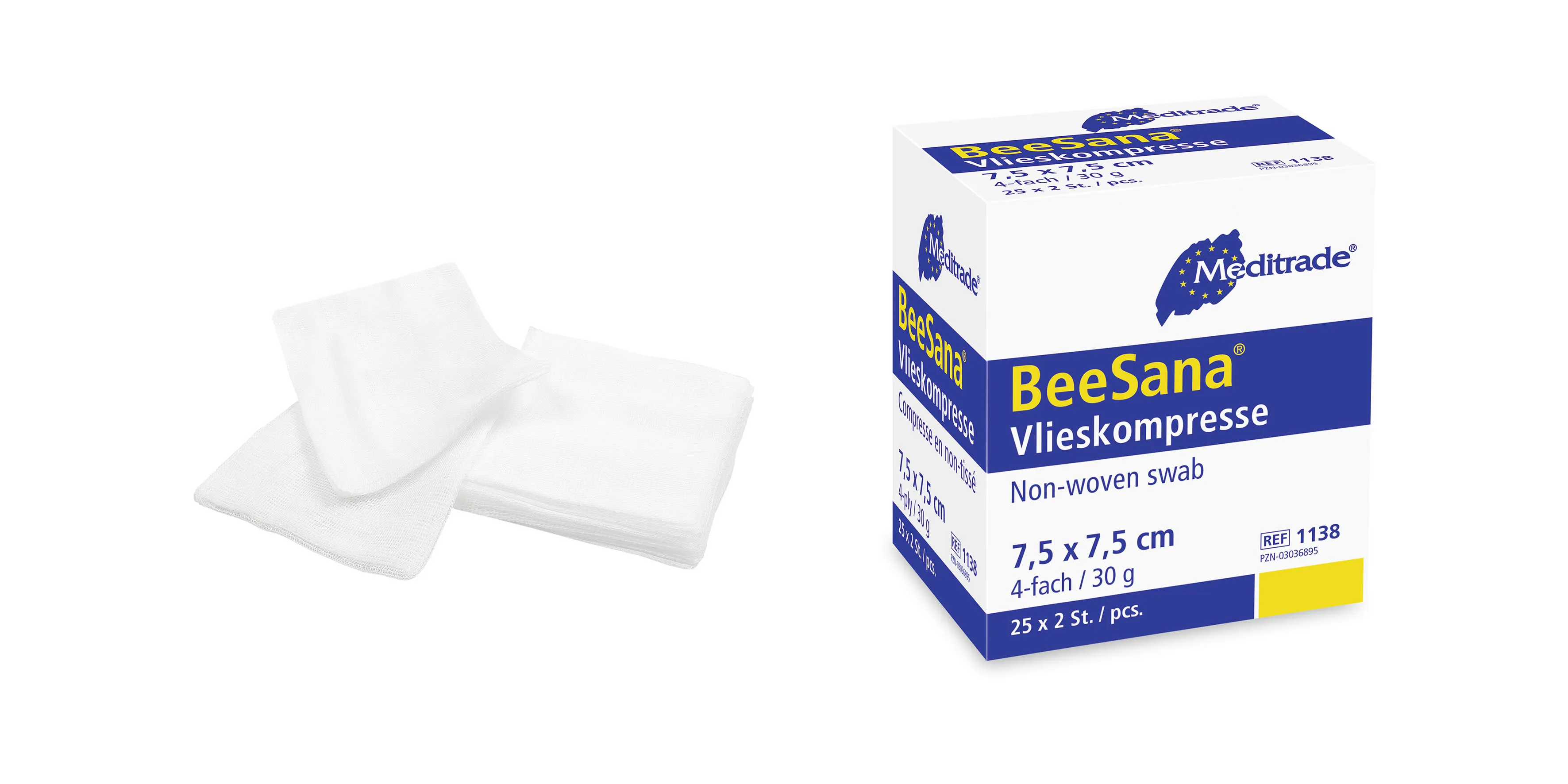 BeeSana® Vlieskompresse, steril, 4-fach, 30 g, 10 x 20 cm, 2 Stk