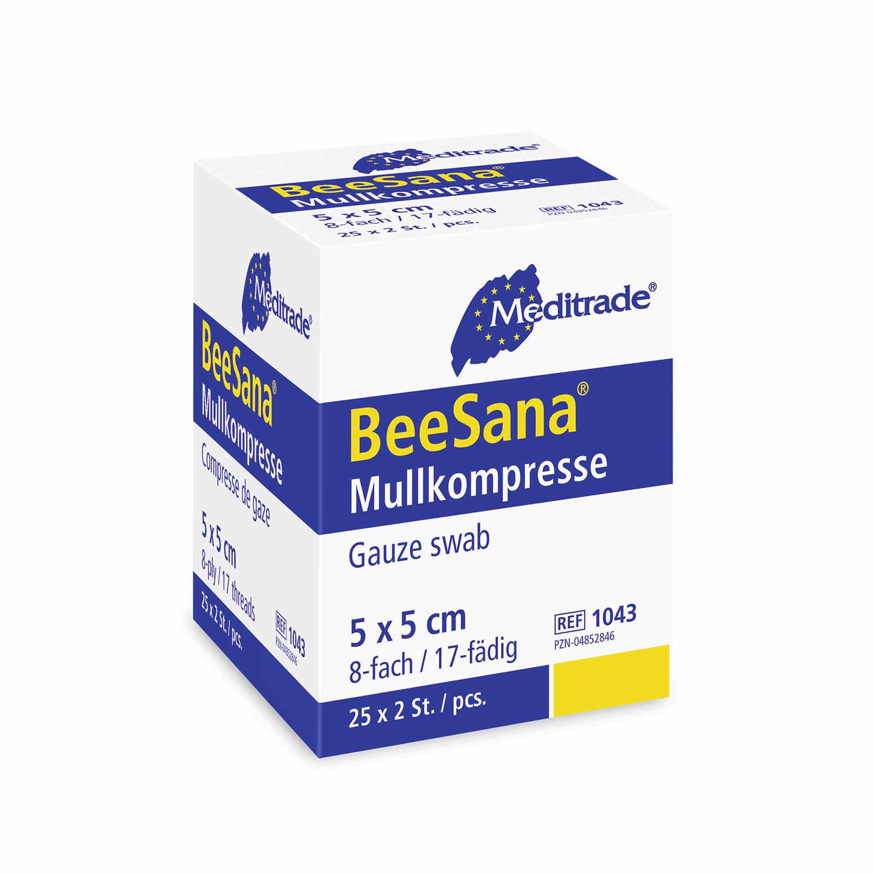 BeeSana® Mullkompresse, ohne RöKo, unsteril, 8-fach, 5 x 5 cm