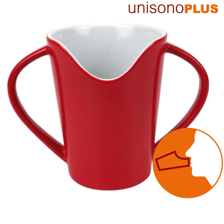 unisonoPLUS Nasenbecher Porzellan, Trinkhilfe 2 Henkel, rot