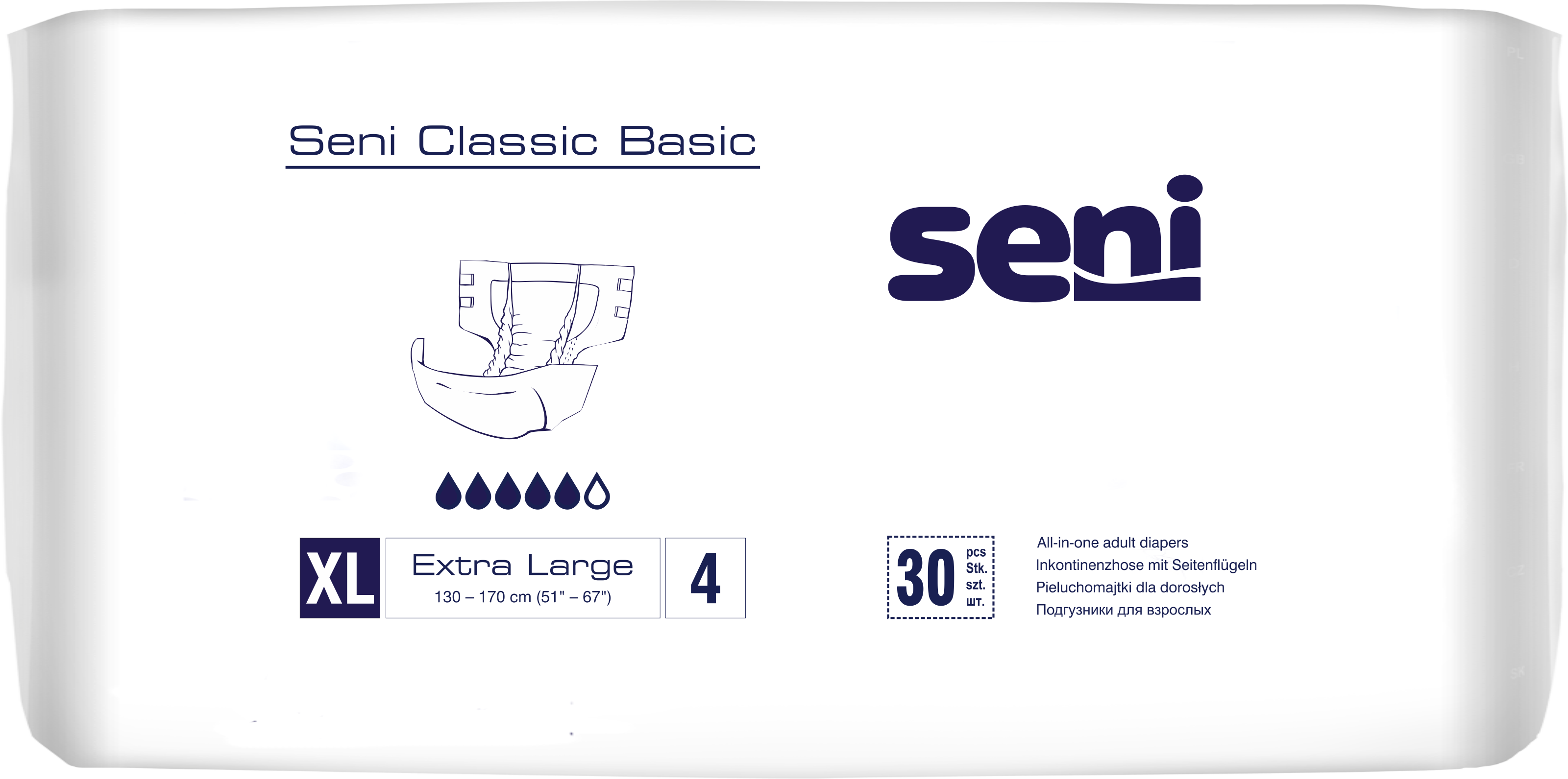 Seni Classic Basic atmungsaktive Inkontinenzhosen Extra Large 30 Stück