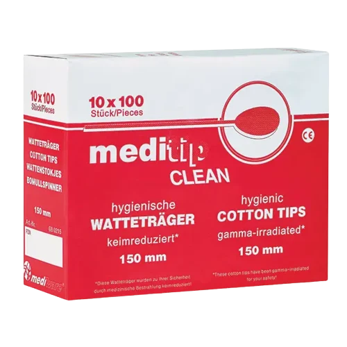 Meditip Clean Wattestäbchen 15cm kleiner Wattekopf 4mm Durchm.