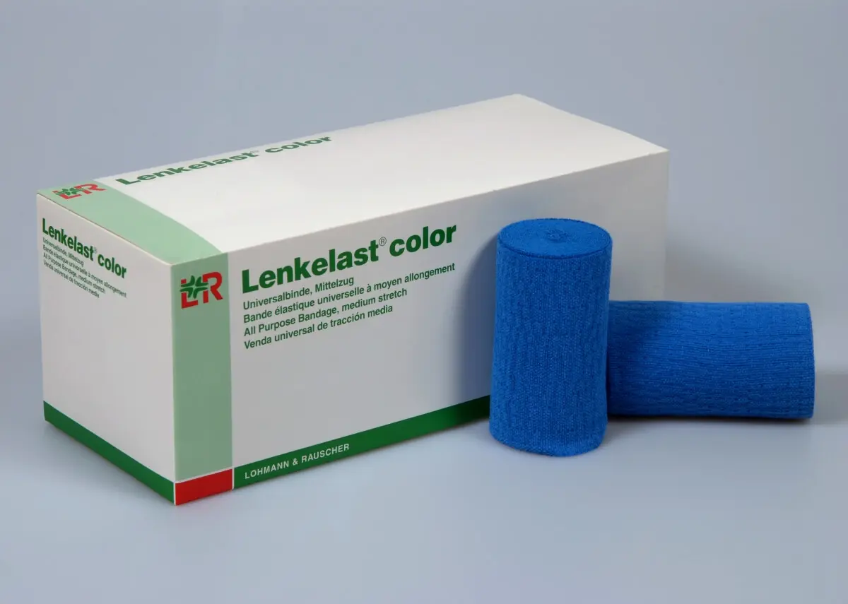 Lenkelast® color Universalbinde 10 Stück lose im Karton blau 6 cm x 5 m