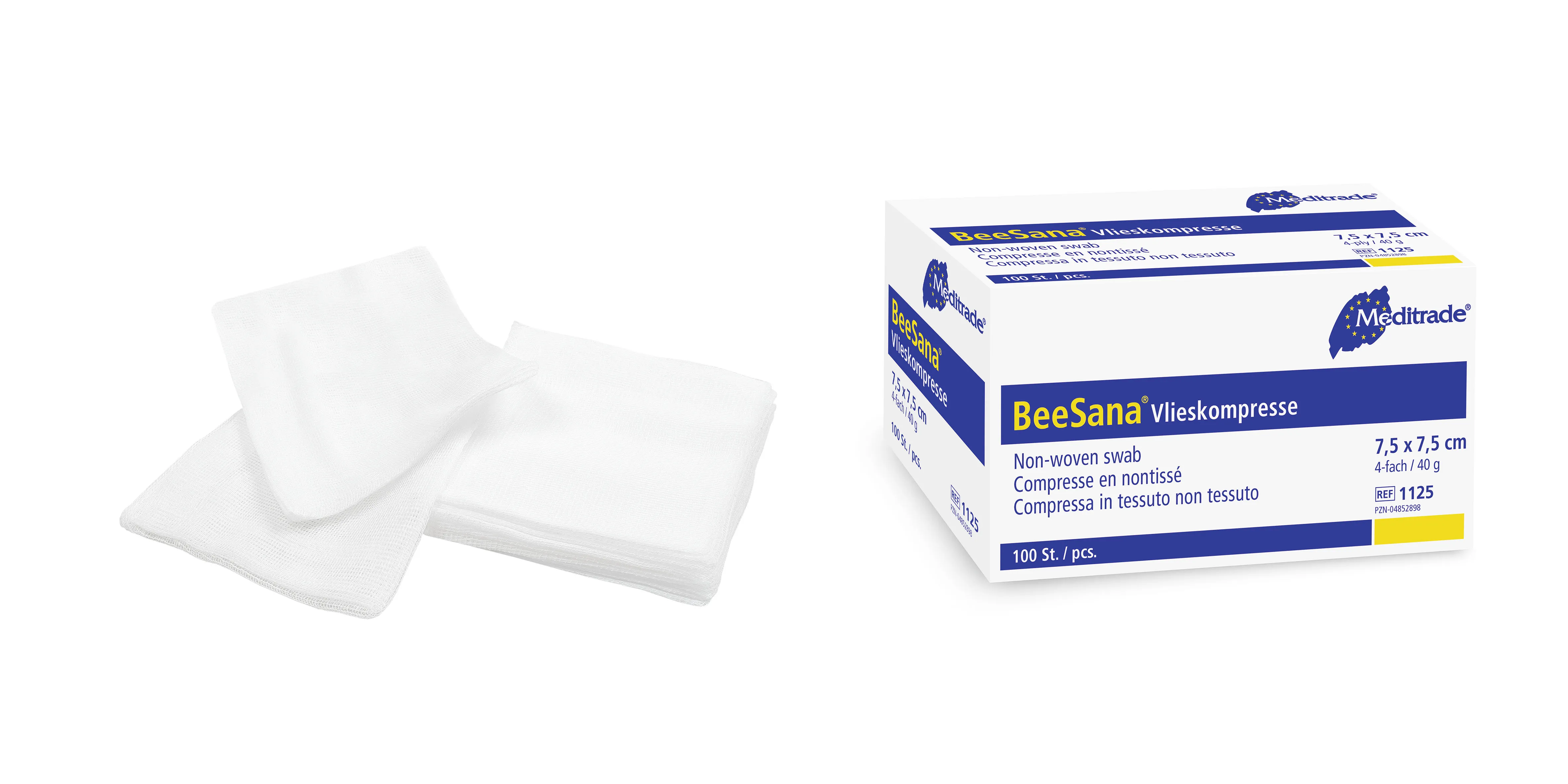 BeeSana® Vlieskompresse, unsteril, 6-fach, 30 g, 10 x 20 cm