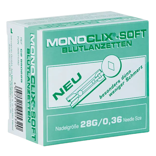 Monoclix Soft-Lanzetten 28G grün feine Nadel 0,36mm Einstechtiefe