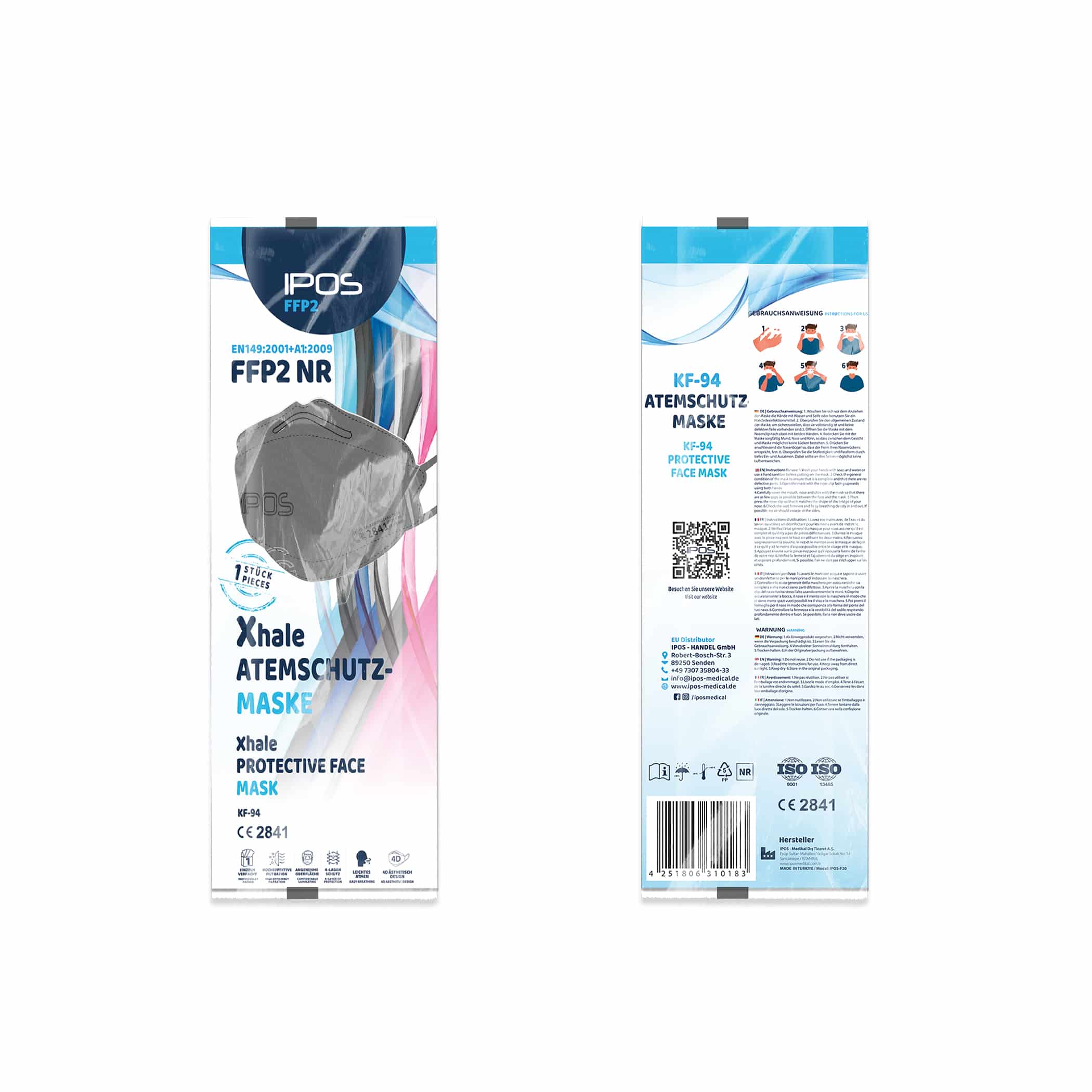 IPOS Xhale FFP2 Fischmaske 10er Box Grau